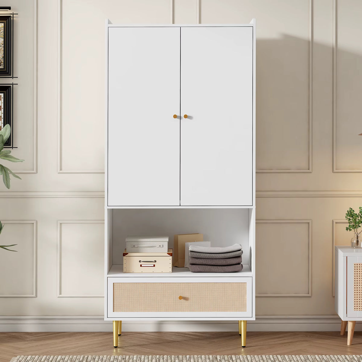 Armoire Blanche Façade Rotin | Andromède