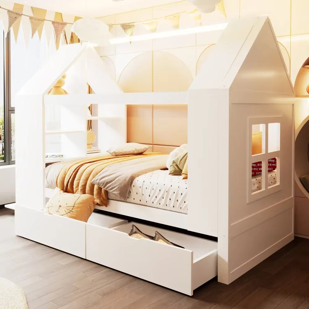 Lit Cabane 90 x 200 cm Tiroirs LED | Altaïr