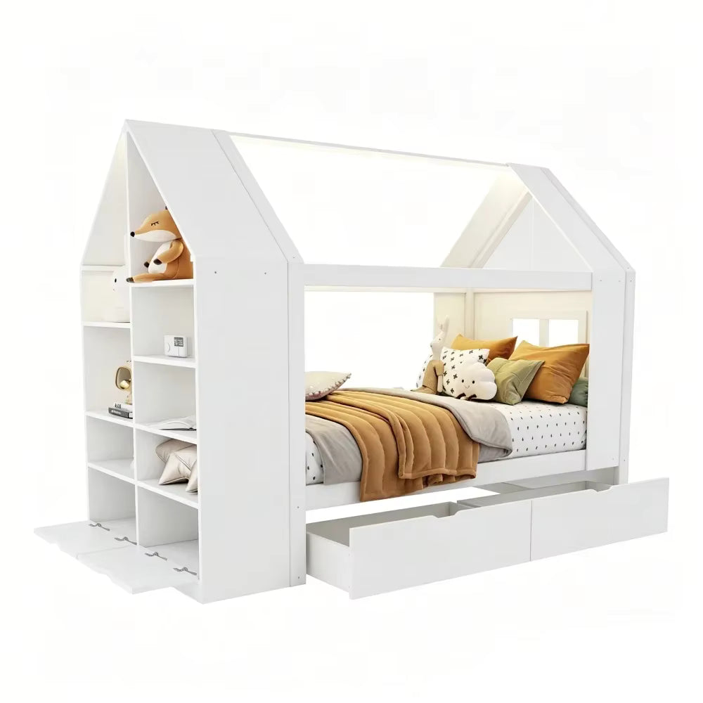Lit Cabane 90 x 200 cm Tiroirs LED | Altaïr