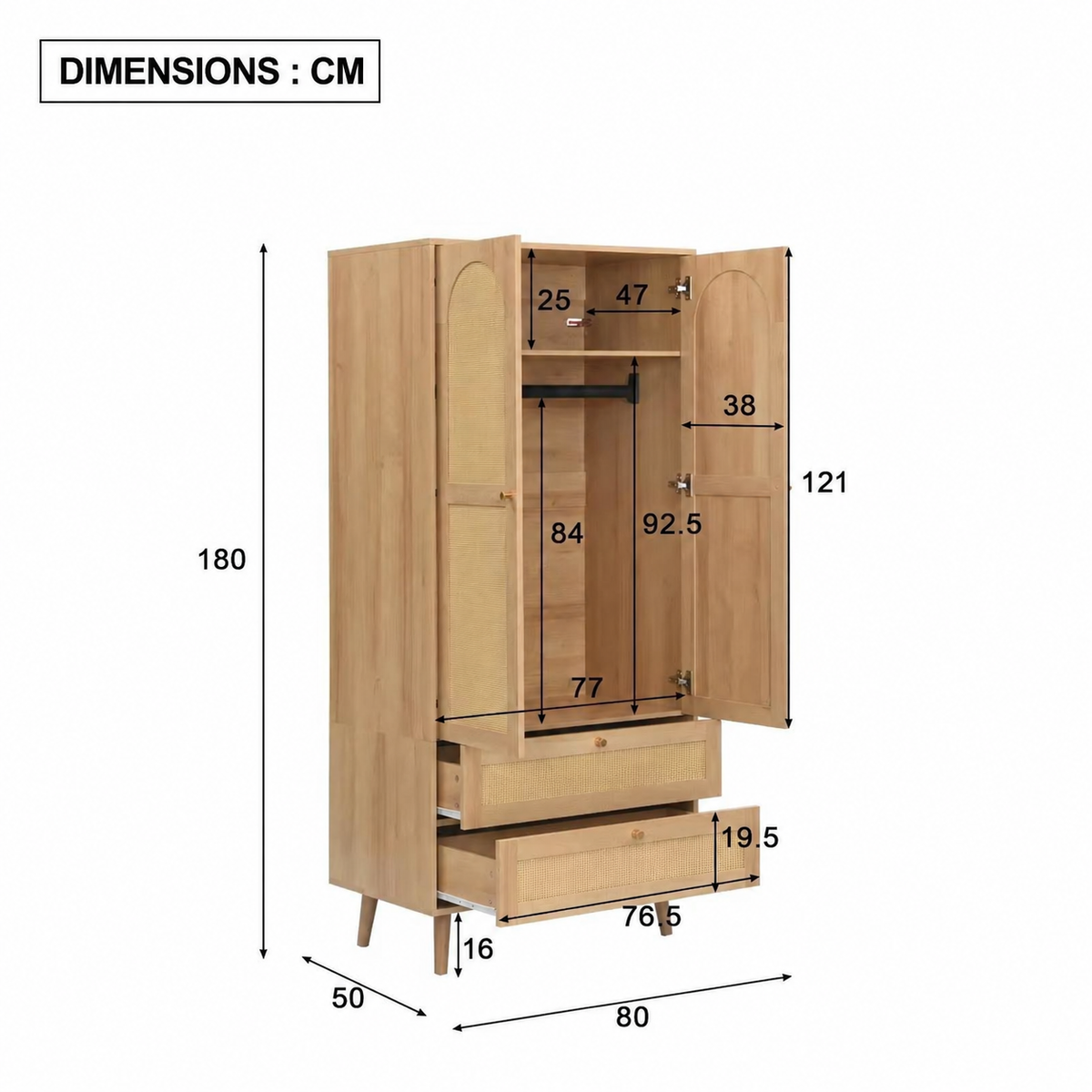 Armoire Effet Rotin 2 tiroirs | Cassiopée