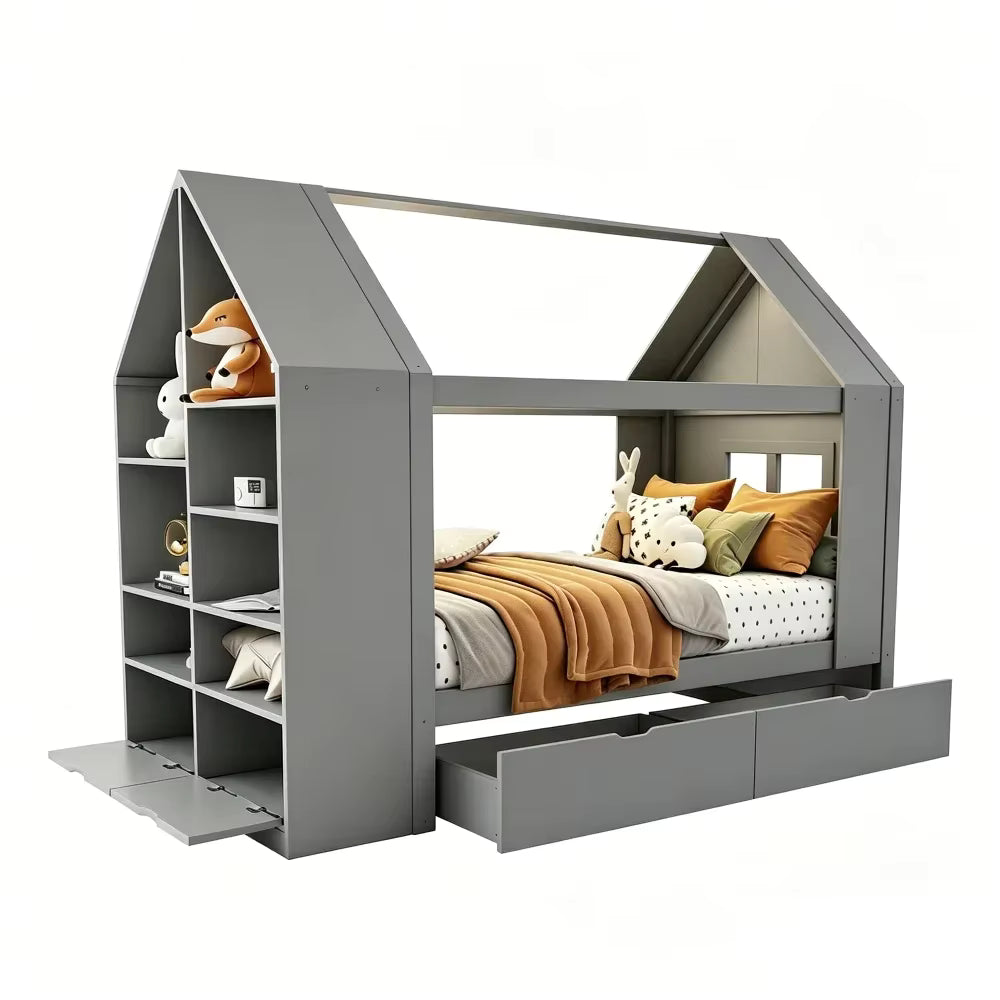 Lit Cabane 90 x 200 cm Tiroirs LED | Altaïr