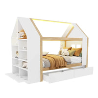 Lit Cabane 90 x 200 cm Tiroirs LED | Altaïr